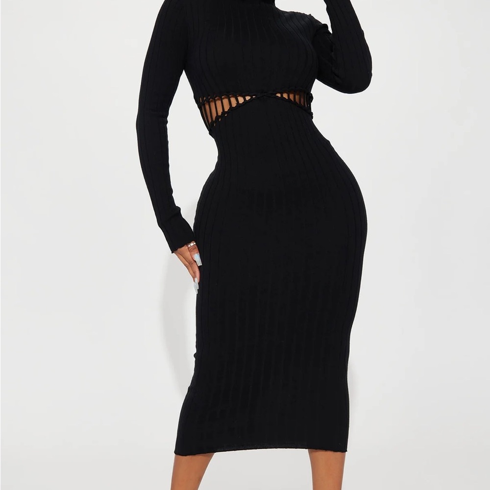 NWT Fashion Nova Black Ribbed Knit Dress with Cutout Detail